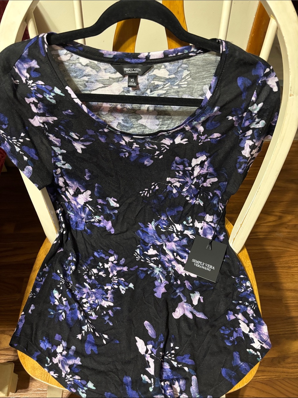 Simply Vera Vera Wang Black Floral Scoop Neck Short Sleeve Top